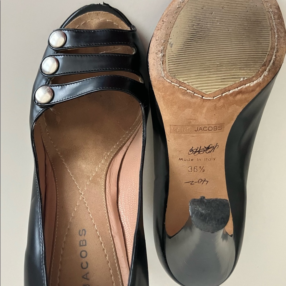 MARC JACOBS open toe high HEELS shoes! In BLACK super SEXY! Size 36.5 6.5 GUC